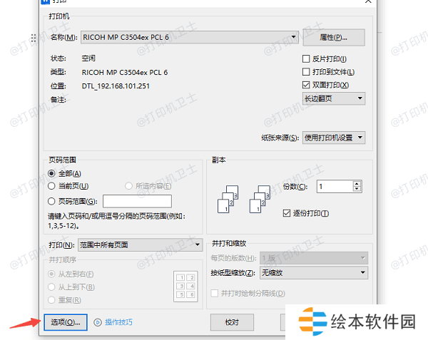 选择正确的打印选项